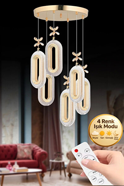 Lumia Lighting Eclipse Model 6'lı Kumandalı Gold 3 Renk Modu Ledli Kristal Ta...