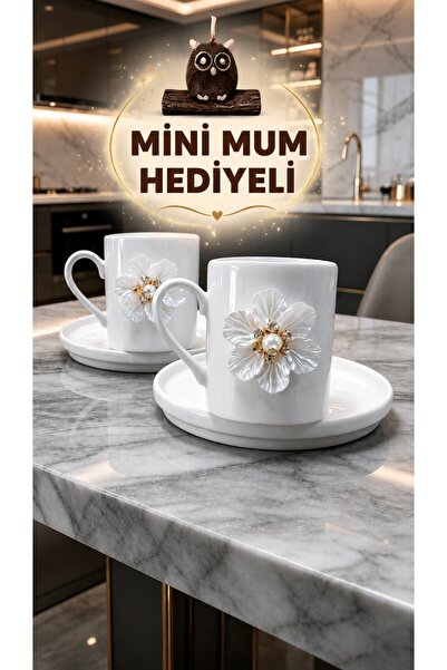 KirLiNova Kar Beyaz Çiçek 2'li Porselen Fincan Takımı