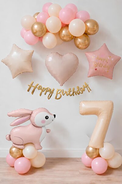Patladı Gitti Pink Rabbit 7Th Birthday Balloon Set