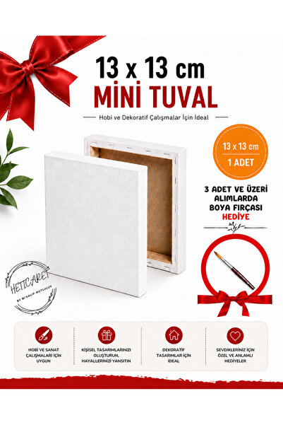 HETicaret Mini Tuval Küçük Boy Resim Tuvali - 1 Adet 13x13 Cm - Fırça Hediyeli