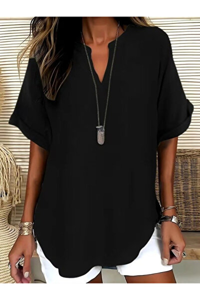 Butik بلوزة نسائية طويلة الأكمام بياقة على شكل V