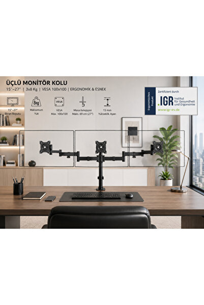 Generic Brand Digitus Da-90362 17 - 27 Inch 3-Monitor Support Movable Desk Mo...