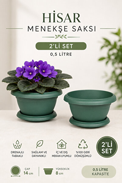 ToXA Menekşe Saksı 0.5 Litre Yeşil No1 Tabaklı Plastik Villa Menekşe Saksısı ...