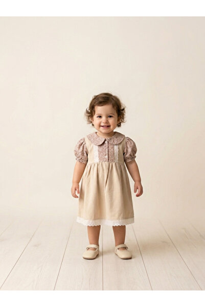 Bebedexs plus 100% Cotton Linen Fabric Muslin Sleeve Collar Detail Baby Dress...