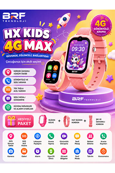 BRF TEKNOLOJİ HX Kids 4G Max 4G Sim Kartlı Çocuk Takip Saati GPS Konum Takibi...