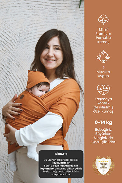 ilays beauty Premium Birinci Sınıf Pamuklu Esnek Wrap Sling Tarçın (BABYWEARİ...
