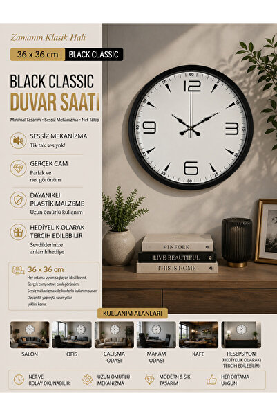 Generic Brand Black Classic 36 cm Wall Clock