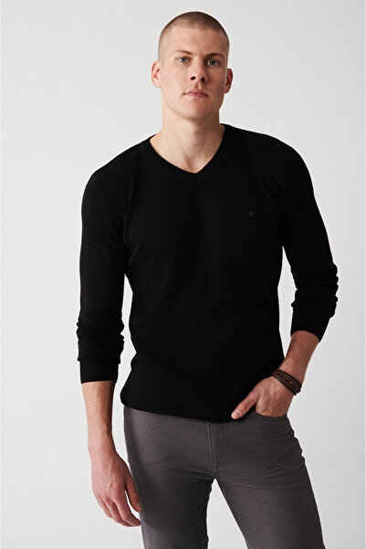 Avva Schwarzer Basic-Pullover für Herren E005003