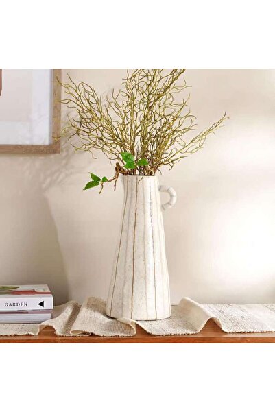 PAN HOME Yua Stoneware Linear Vase 14.5x14x30.5cm - White