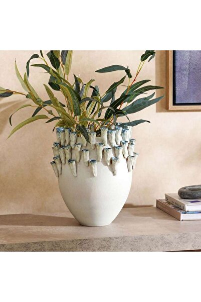 PAN HOME مزهرية بيانكا من البورسلين مصنوعة يدويًا 27×27×31 سم - أزرق