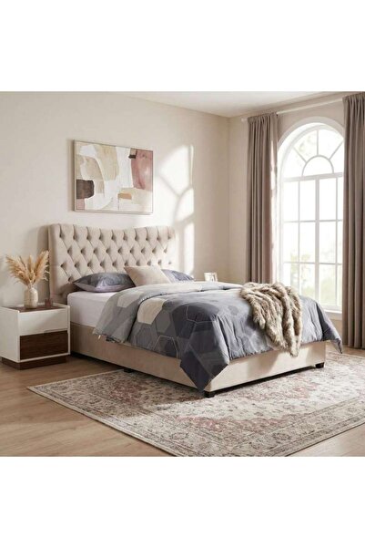 PAN HOME مسند رأس مارس مخملي بيج L-90: ارتفاع 125 سم