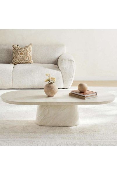 PAN HOME طاولة قهوة زوري بيضاوية الشكل - لون بيج