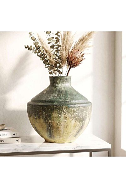 PAN HOME Aether Paper Mache Abstract Handpainted Vase 40x40x40cm - Green