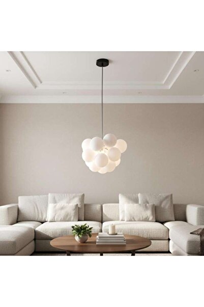 PAN HOME مصباح معلق من الزجاج المنفوخ 17 كرة زجاجية G9 مقاس 40x120 سم - أبيض