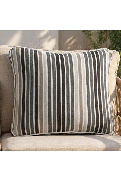 PAN HOME وسادة ظهر بخطوط رمادية ممزوجة 56x50x7 سم بسحاب إغلاق، قماش ماكينتوش ...