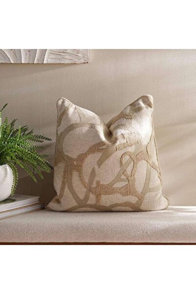 PAN HOME وسادة كوس مطرزة بحشوة بديلة للريش 50x50 سم - بيج
