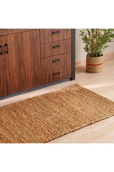 PAN HOME دوشري طبيعي من الجوت والقنب المضفر يدويًا 90x150 سم - طبيعي