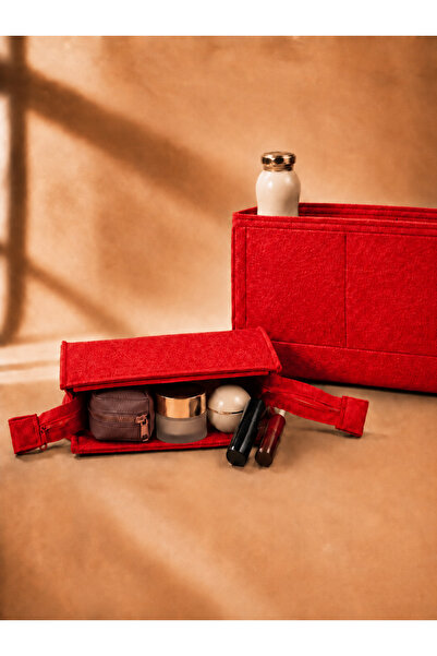 MARJİNAL W CLUB Cikabilir Makeup Cantali Canta Ici Organizer Red Color