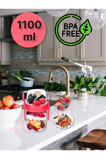 TOYFEST BPA Free Diyet Öğün & Kahvaltı için Çatal & Kaşıklı Kapaklı Yoğurt Mü...
