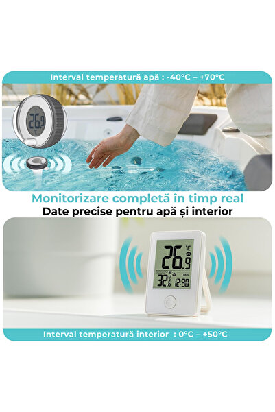Dafiti Termometru Apa Piscina Wireless cu Senzor Flotant, Statie Interioara Digitala, Temperatura Apa si Ae