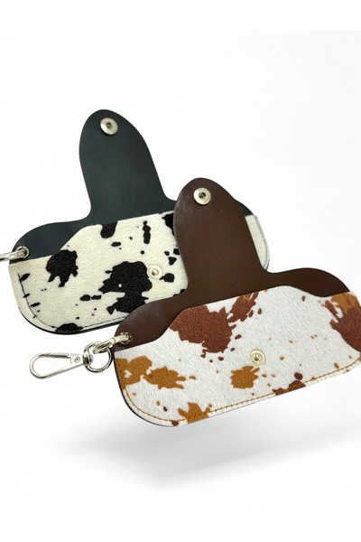 rawlab RAW LAB Cow Print Gözlük Kılıfı Premium Deri El Yapımı Anahtarlık