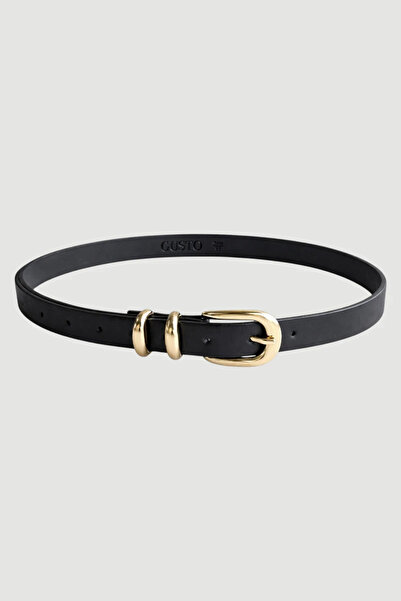 Gusto Curea din piele artificială cu cataramă ovală și punte metalică - Negru