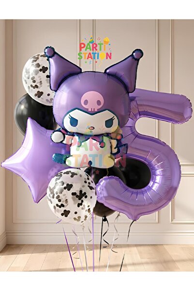Parti Station Kuromi 5 Yaş Balon Set Yıldız Balon Anime Sanrio Hello Kitty Ku...