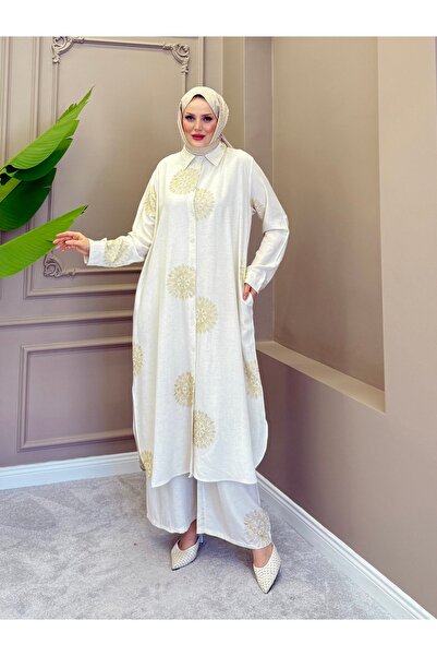 ALLİNOFFİCİAL Asalet Tuğralı Cotton Linen Set Ecru