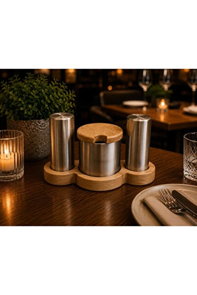 Taşkın Salt Shaker Set Luxury with Spice Container, Chrome Finish and Wooden ...