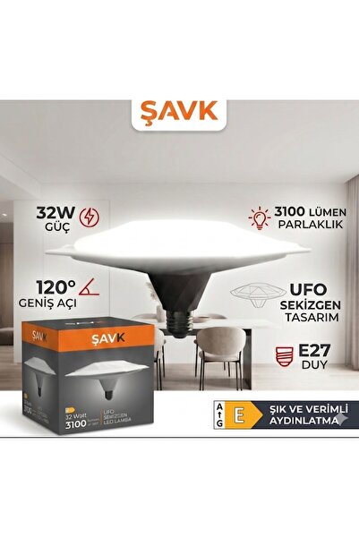 şavk ŞAVK SEKİZ KÖŞELİ LED E27 DUY 32W 3100 LUMEN 6500K