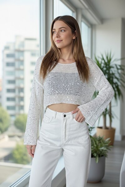 fujya Parlak Taşlı Beach Crop Top