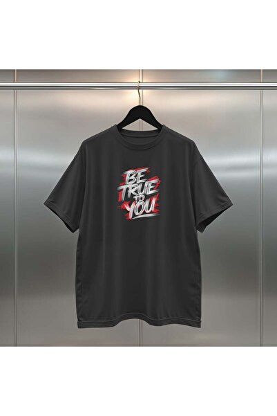 buzagi tasarım ürünleri Be True Digital Print Black and White Oversize Unisex...