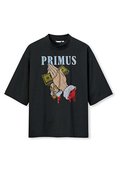 buzagi tasarım ürünleri Primus Digital Printing Oversize Black Unisex T-Shirt