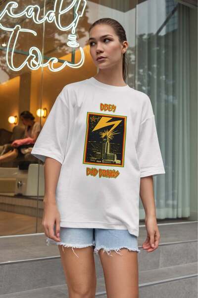 buzagi tasarım ürünleri Bad Brains Oversize Unisex White T-Shirt