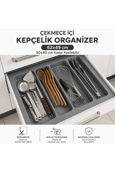 Deltaaks Mobilya Aksesuarları 62/49 Cm Cekmece Içi Kepçelik Grı 50/40 Cm Kada...