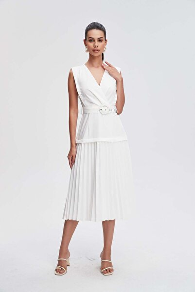 Livia Sleeveless pleated evening midi dress