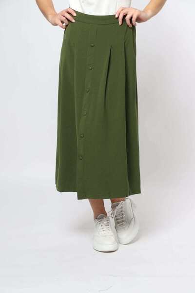 mica Solid Midi Skirt with Front Buttons