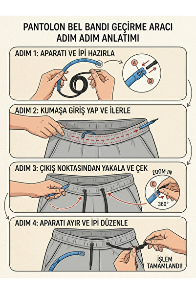 TANORIAN Eşofmana İp Geçirme Aparatı 1 Adet Pantolona Lastik Takma Aparatı