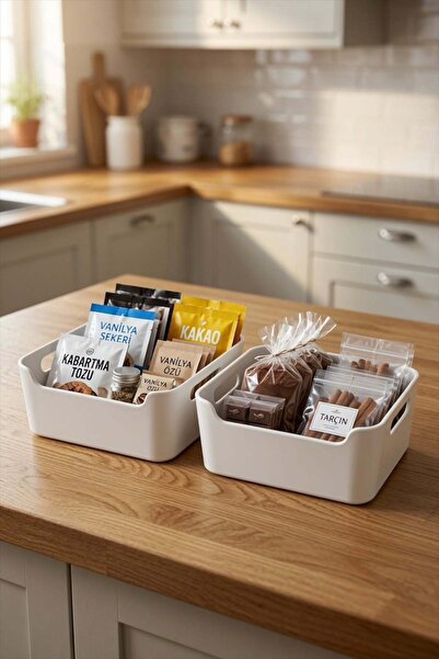 Bayev 2 Pieces İkae White Small Size Multi-Purpose Organizer Box - In-Cabinet...