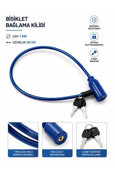 CMC Tools İnce Bisiklet Kilidi 7 mm x 60 cm
