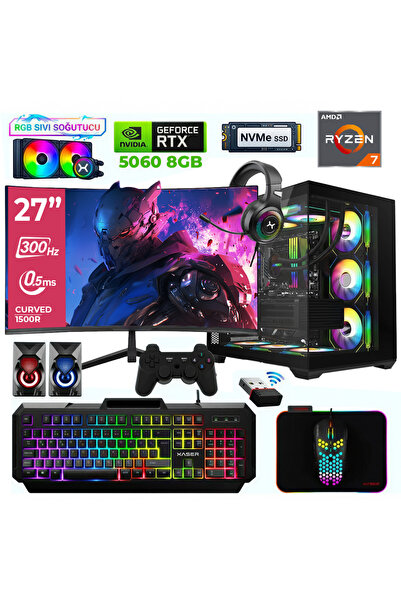 XASER Sword X52 Ryzen 7 5700X 32GB 1TB M.2 SSD RTX5060 27" 200Hz Sıvı Soğutma...
