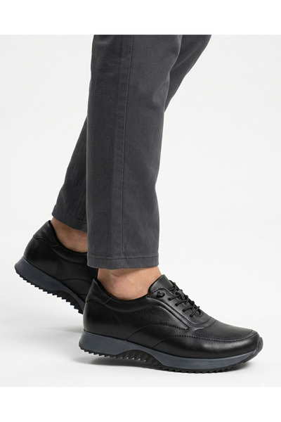NHA 0034 Shoe Magic Orthopedic Daily Black Leather Soft and Light Skin Shoes