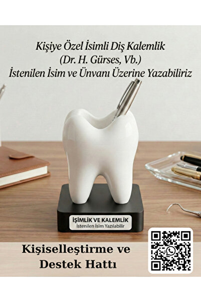 3DcraftTr Kişiye Özel İsimli Diş Hekimi Masaüstü Kalemlik ve İsimlik 15 x 12 Cm