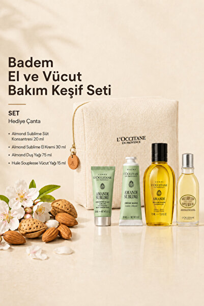 L'Occitane Badem Vücut ve El Bakım Seti, Özel Çantalı, 4'lü Set