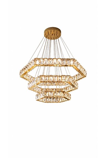 lunexa aydınlatma Modern Lüks Kristal Led Sarkıt 3 Renk Kumandalı Avize Altıg...