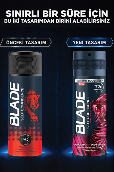 Blade Self Confidence Erkek Alüminyumsuz Deodorant 3x150ml Hızlı Kurur,Leke Bırakmaz
