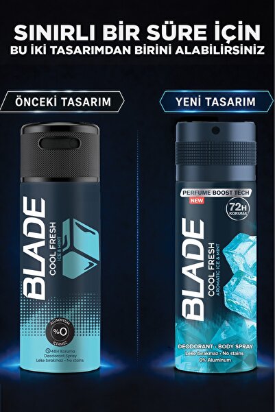 Blade Cool Fresh Erkek Alüminyumsuz Deodorant Body Spray 6x150ml Hızlı Kurur,Leke Bırakmaz