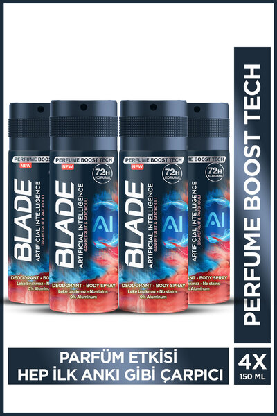 Blade Artificial Intelligence Erkek Deodorant Body Spray 4x150 Ml Hızlı Kurur...