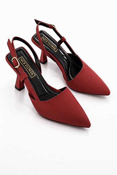 NiceDiffer Women's Burgundy Pointed Toe 7cm Heeled Shoes