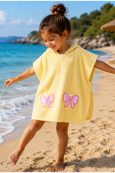 LUNGA VİTA Velvet Printed 100% Cotton Children's and Baby Poncho Beach Dress ...